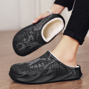 Cotton Slippers Mens Winter Fleece-lined Thickening Thermal Cotton Shoes Teenagers Home Indoor Waterproof Non Slip Slippers Plus Size 45