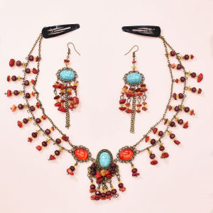 Donggong Xiaofeng Hair Accessories Exotic Forehead Lace Desert Accessories Han Dynasty Eardrop Jewelry Forehead Diamond Necklace Suit