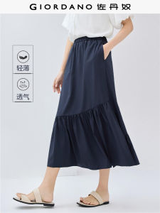 Giordano Asymmetrical Hem A-Line Mini Skirt Womens New Style Elastic Waist Thin Model Polyester Fiber Long Skirt