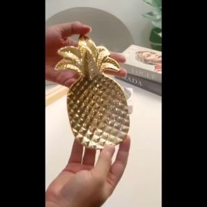 Piring Emas Nanas Kotak Besar Kecil/Gold Pineapple Plate Tray/Piring Dessert Tempat Aksesoris Dekorasi