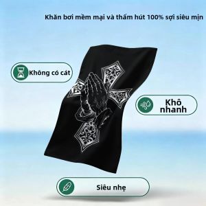 Beast Kingdom | Khăn Tắm Biển Siêu Nhẹ Có Biểu Tượng Hình Chữ Thập Trang Trí Tinh Xảo Nhanh Khô Siêu Thấm Hút Khăn Bơi Mùa Hè Không Thể Thiếu 100% Polyester