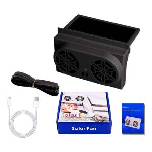 Dual Fan Solar Car Cooler Vent Fan Light Sensing Auto Exhaust Heat Remove Fan USB Rechargeable Car Window Cooling Fan