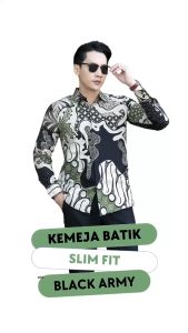 PARANG SAKTI Slimfit GREEN BLACK Baju Pria Kemeja Batik Kerja Lengan Panjang Warna Hijau Hitam Krem Cream Bahan Katun Halus Berkualitas