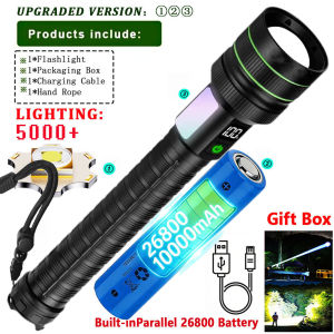 Most Powerful Long Shot LED Flashlight Zoomable Camping Torch Built-in 26650 Battery High Power Tactical Lantern for Outdoors