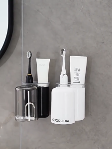 [2 Colors] Toothbrush holder wall mount storage cup punch-free toothpaste storage rack