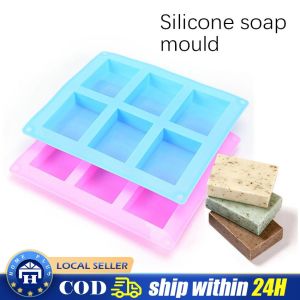 【Local delivery】 Silicone Soap Mould 6 Cavity Rectangle Bake Tray Portable for Homemade DIY Mold Soap Making Floral Pattern Tools