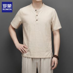 ROMON | Summer Thin Casual Chinese Style T-shirt and Pants Set
