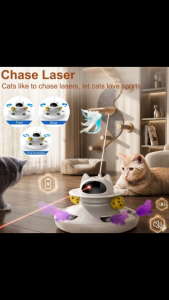 4-in-1 Automatic Cat Toy | Electric Laser Chaser Rotating Feather & Rolling Track Balls | USB Rechargeable Motion-Activated Kitten Toy