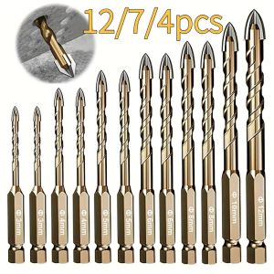 12/7/4pcs Hexagonal Shank Tile Drill Set Glass Drill Masonry Drill Bit Set 3-12mm Drill Ceramic Drill Tile Drilling Tools Set