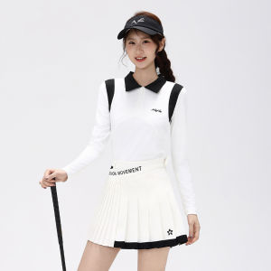 New Golf Clothing  Fall Womens Long-sleeved Button-down T-shirt With Patchwork Color Combination Trendy and Versatile Quick-drying Breathable High-end Elastic Comfortable Outdoor Casual Sportswear Set Skirt