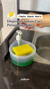 CUCI GUDANG - TEMPAT SABUN BULAT 1000ml + Spons Cuci Piring (2in1) Dispenser Sabun Cair Botol Soap Pump