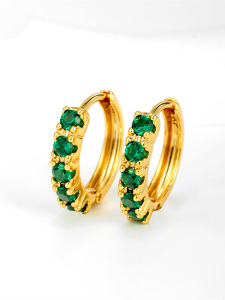 Elegant Green Zircon Titanium Steel 18K Gold Plated Colorful Ear Cuff Studs Fashionable Hoop Earrings for Women Fresh out