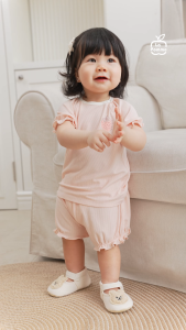 Bộ cộc tay La Pomme bèo nhún dâu tây ngọt ngào - Sợi Petit Soyeu thoáng mát – Bé gái - 6M - 3Y