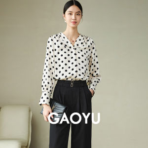 Elegant Chic Womens Shirt V-Neck French Style Versatile High-End Commute Top Long Sleeve Polyester Fiber Straight Cut OL Style