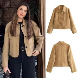 เสื้อแจ็คเก็ตทรงหลวมลำลองสำหรับผู้หญิง ชุดเดรสเซ็กซี่ แฟชั่น วัสดุหนัง แขนยาว ฤดูใบไม้ร่วง 2025 จีนแผ่นดินใหญ่