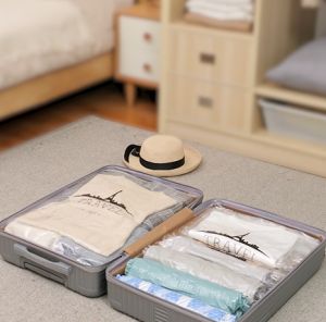 TAILI 12-Pack Travel Compression Bags Roll Up Space Saving Bag Assortment (6 Large 6 Medium) No Vacuum Required Clear Travel Packaging Storage Bags Reusable Packaging Bags for Luggage Suitcases  backpacks travel essentials