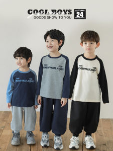 Áo Thun Dài Tay Ôm Vừa Vặn Cho Bé Trai Mùa Xuân Thu Màu Tương Phản Trẻ Em Áo Thun Cotton Pha Trộn Thời Trang Trẻ Em