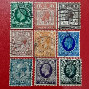 Koleksi Prangko kuno  British klasik 9 Pcs Campur King George USED