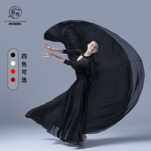 สีดำ เต้นรําคลาสสิก กระโปรง 720 องศากึ่งยาว Modern Dance Performance Practice ผ้าไหม กระโปรง การถ่ายภาพยิงเครื่องแต่งกายแบบดั้งเดิม
