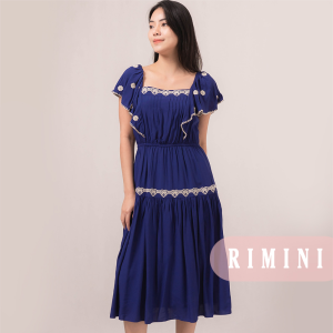RIMINI - Dress Cewe Remaja Yukensi Square Neck Bordir Flowy  XS-XL - Edeline Dress 85884
