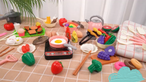 71 Pcs Kids Cooking Toy House Kitchen Toy Sets BBQ & Cook & Cut fruit toys