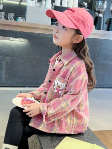 เสื้อเชิ้ตแขนยาวผ้าฝ้ายแท้ฤดูใบไม้ร่วงสำหรับเด็กผู้หญิง เสื้อคลุมกันหนาวบางลายสก็อต คอกลม สไตล์เรียบง่าย ปกติ