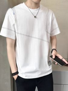 ROMON | Romon Ice Silk Short Sleeve T-Shirt Mens Summer Thin Pure Cotton Loose Casual Round Neck Splice Half Sleeve Fashionable Top