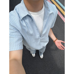 LIUBU | Vintage American Stripe Short Sleeve Button-down Shirt Cleanfit