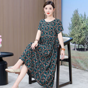 New Chinese Style Ladieswear Summer Cotton Silk Dress plus Size New Arrival Loose Temperament Thin over the Knee Ethnic Skirt