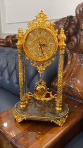 Đồng hồ để bàn mạ vàng đế đá cẩm thạch phong cách Tân Cổ Điển DHV14