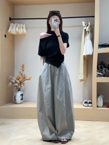 XUECAIQI | Stylish Korean Off-Shoulder Hangneck Top and Wide Leg Pants Set