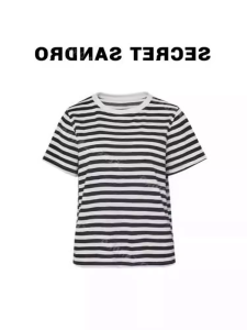 Oajer Flagship Store Womens Stripe T-shirt Short Sleeve Spring Style Korean Version Straight Cut Polyester Fiber Summer Regular Length