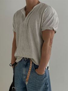 DAVID&ME | Henry Collar Waffle Knit Slim Breathable T-shirt