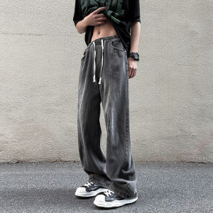 Loose Straight Leg Mens Jeans Casual Washed Denim High Street American Retro Grey Long Pants Autumn Fashion Youth Trend