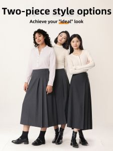 HIPPIE MISS | Spring/Fall New Mid-Length Pleated Leisure Grey Suit Skirt