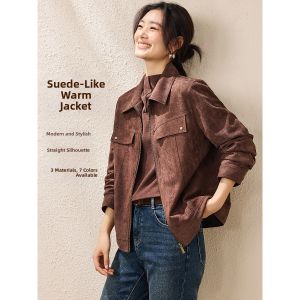 MOHANYIMEI | Vintage Stylish Utility Suede-Like Structured Washed Cotton Jacket Short