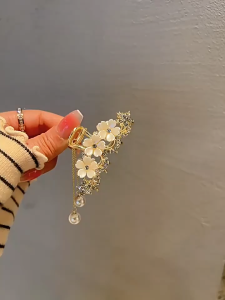 ZTOYL Kẹp tóc kim loại kẹp tóc  kẹp tóc ở phía sau đầu hoa nhài Ngọc Trai nạm kim cương thanh lịch