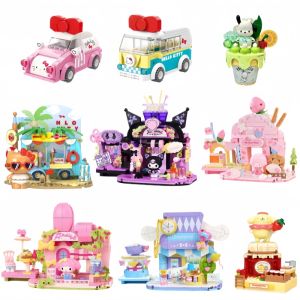 Keeppley | Original Sanrio Building Blocks Toys Hello Kitty Pochacco Pompompurin Kuromi My Melody DIY Car Anime Figures Fans Birthday Gift