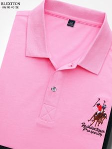 Mens Short Sleeve Polo Shirt Summer Thin Silk Cotton Pink T-Shirt with Collar Fashionable Urban Style Youth Casual Wear