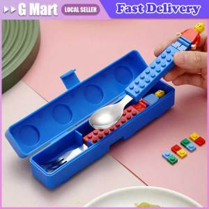⭐【LazTop Seller】304 Stainless Kids Funny Fork Spoon Set Storage Jigsaw Puzzle Toys Children Building Block Cartoon Jigsaw Toys Tableware