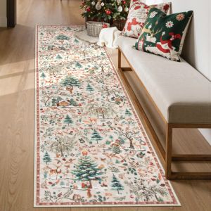 Thảm Trải Sàn Giáng Sinh VIKAMA Thảm Trải Sàn Hình Cây Thông Noel In Hình Bông Tuyết Chống Trượt Cho Lối Vào Phòng Ngủ Nhà Bếp - Trang Trí Ngày Lễ Trong Nhà Ngoài Trời