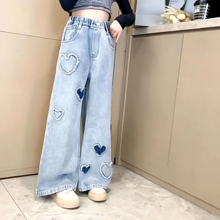 Girls Fashion New Casual Denim Maong Pants Cute Embroided Design