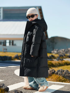 Boys Long Thickened down Jacket Knee-Length Winter Coat Polyester Fiber Durable Zipper Closure Solid Color Korean Style Childrens Outerwear