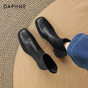 Daphne | Black Western Square Toe Chunky Heel Ankle Boots