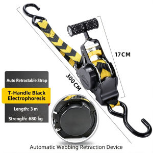 Heavy‑Duty Auto Retractable Ratchet Tensile Strength Automatic Roll‑Up Tie‑Down Straps for Motorcycle Pickup Truck Cargo Fixing