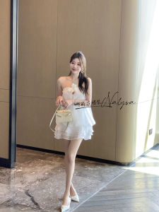 Nalyza White Fairy Sweet Pure Desire Strapless Short Skirt Summer Beach Vacation Dress Princess Style Asymmetrical Hemline Loose Waist
