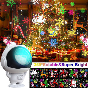 USB Power Astronaut 16 Christmas Pattern Lights Snowflake Projector Atmosphere Lamp for Room Party New Year Christmas Decor Gift