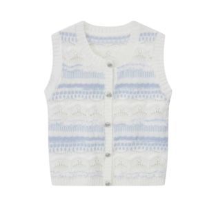YUEZHONGWEI | French Style Hollow Out Linen Knitted Vest Women Summer Outdoor Wear Slim Fit Sleeveless Top Commute Style Single Button