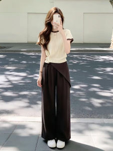 ZHENMANZI | Korean Style Short Sleeve T-shirt and Wide Leg Pants Two Piece Set