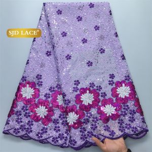 SJD LACE Nigerian Flocking Velvet Lace Fabric 2026 New French African Tulle Luxury Sequins Wedding Lace for Women Dress Sesa4985